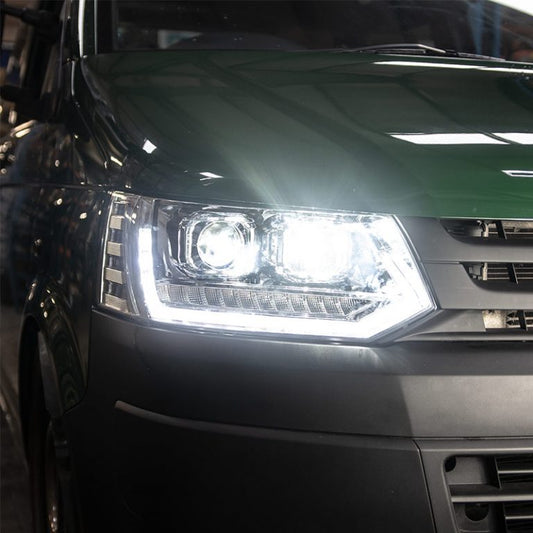 VW Transporter T5.1 (2010-15) – Headlights – Sequential Indicator – V2 – LED DRL – RHD – Chrome