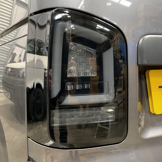 VW Transporter T5.1 (2010-15) – Rear Lights – Factory Sportline – Sequential Indicator – LED – Black Smoke