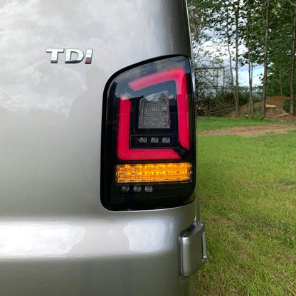 VW Transporter T5.1 (2010-15) – Rear Lights – Factory Sportline – Sequential Indicator – LED – Black Smoke