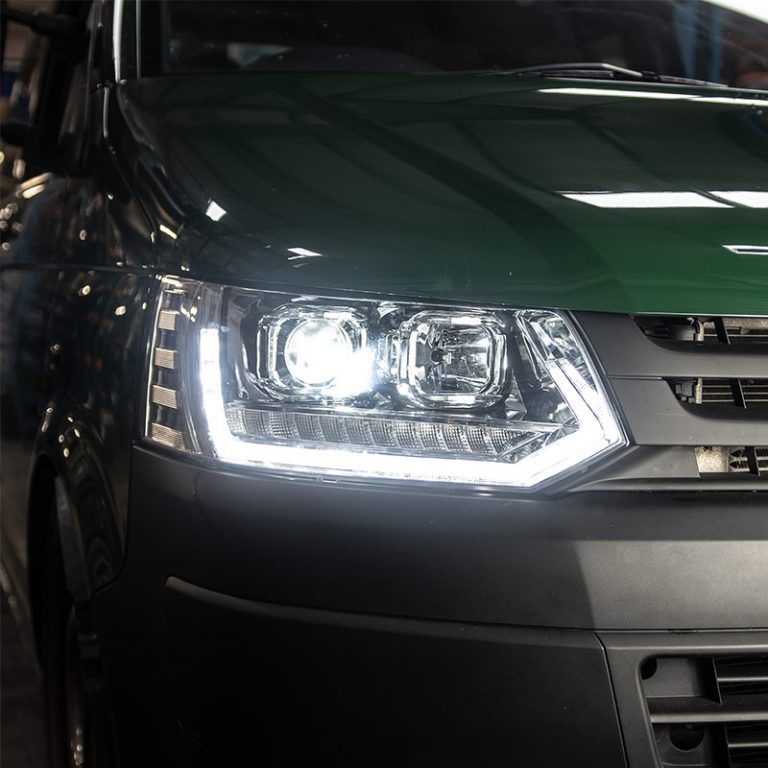 VW Transporter T5.1 (2010-15) – Headlights – Sequential Indicator – V2 – LED DRL – RHD – Chrome