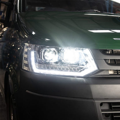 VW Transporter T5.1 (2010-15) – Headlights – Sequential Indicator – V2 – LED DRL – RHD – Chrome