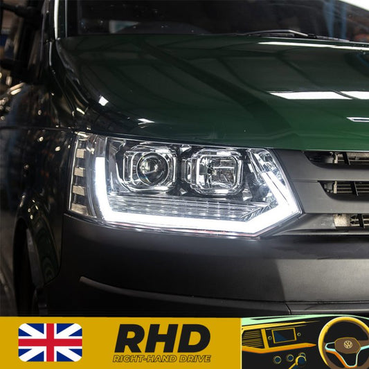 VW Transporter T5.1 (2010-15) – Headlights – V3 – LED DRL – RHD – Chrome