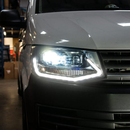 VW Transporter T6 – V1 Headlights – LED DRL – RHD – Black & Chrome