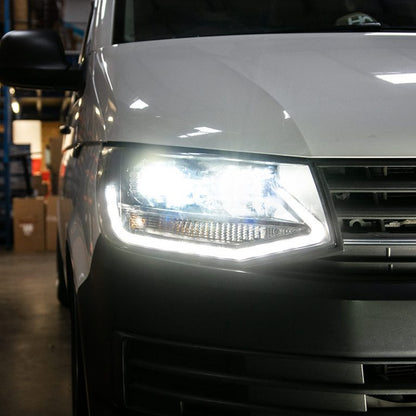 VW Transporter T6 – V1 Headlights – LED DRL – RHD – Black & Chrome