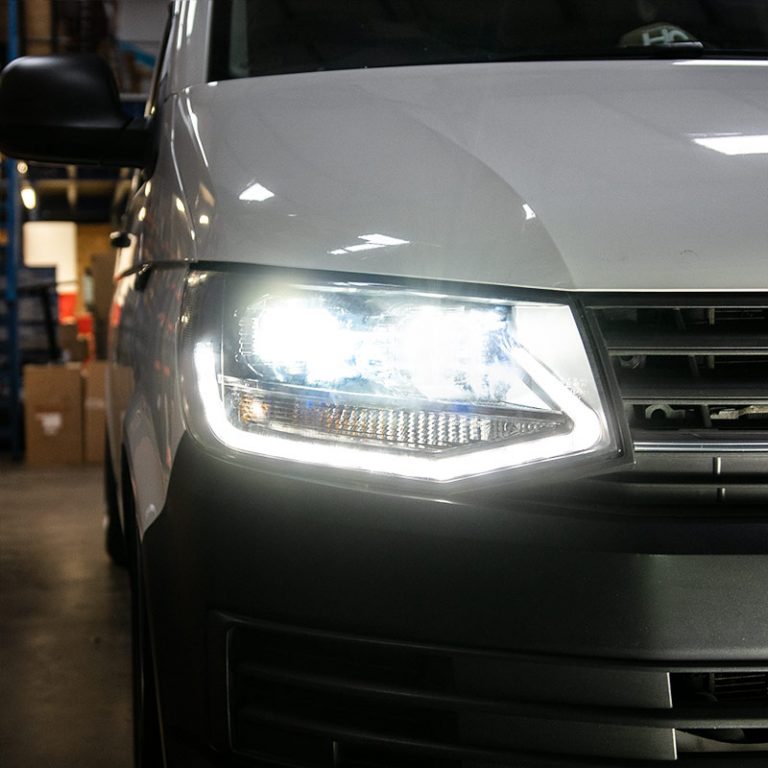 VW Transporter T6 – V1 Headlights – LED DRL – RHD – Black & Chrome