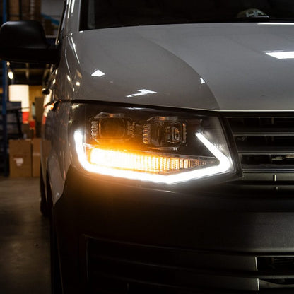 VW Transporter T6 – V1 Headlights – LED DRL – RHD – Black & Chrome