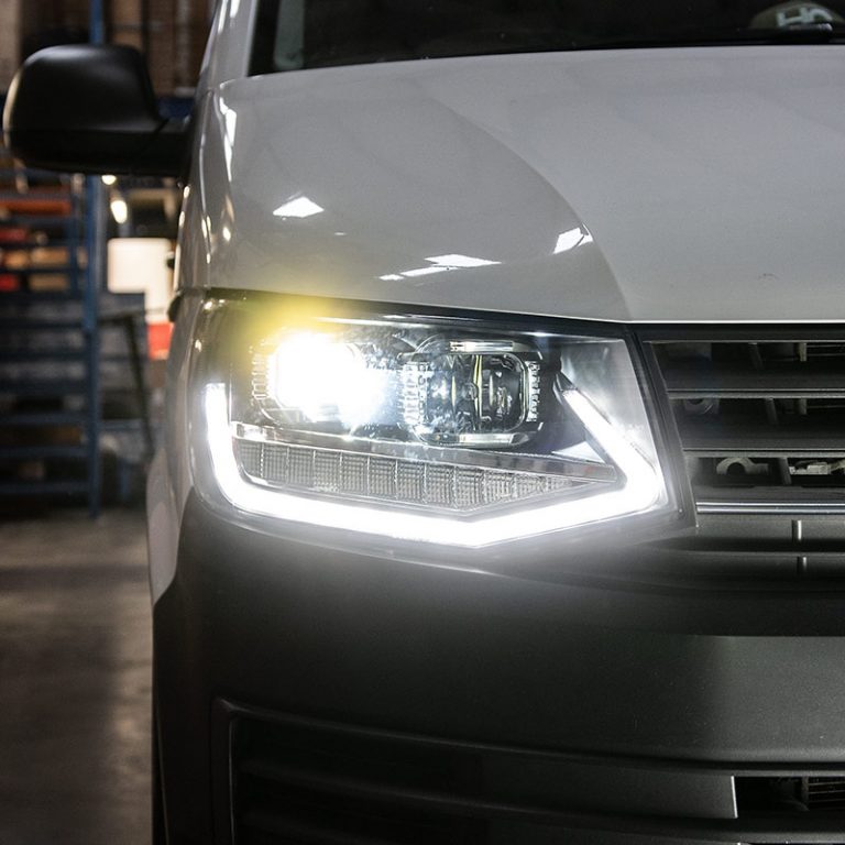VW Transporter T6 – Headlights – Sequential Indicators – V2 – LED DRL – RHD – Black