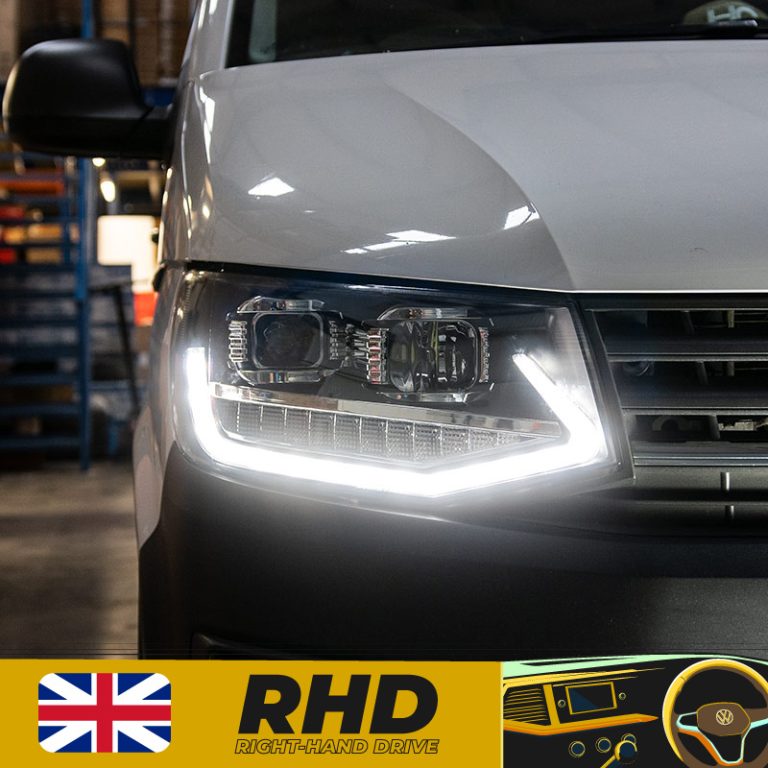 VW Transporter T6 – Headlights – Sequential Indicators – V2 – LED DRL – RHD – Black
