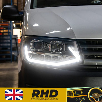 VW Transporter T6 – Headlights – Sequential Indicators – V2 – LED DRL – RHD – Black