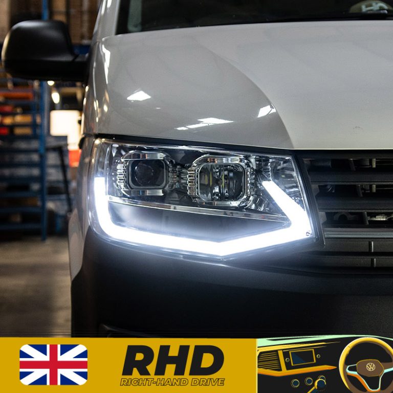 VW Transporter T6 – V3 Headlights – LED DRL – RHD – Chrome