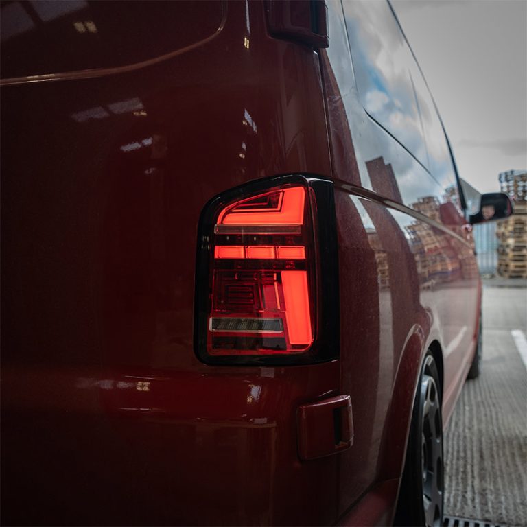 VW Transporter T6.1 – Rear Lights – Sequential Indicator – LED – RHD – Barn Door – Red Clear