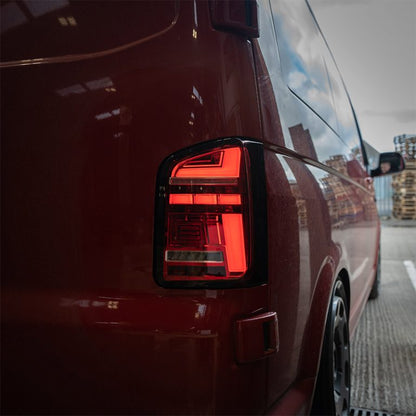 VW Transporter T6.1 – Rear Lights – Sequential Indicator – LED – RHD – Barn Door – Red Clear