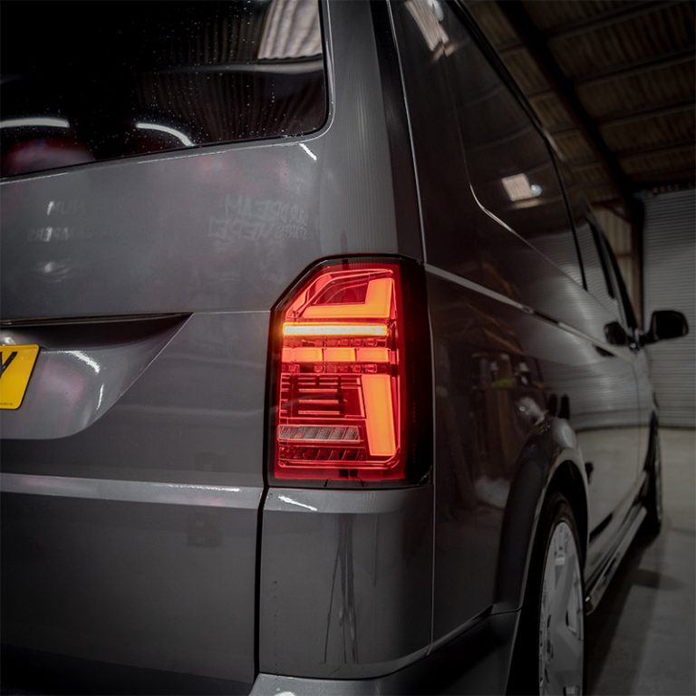 VW Transporter T6 – Rear Lights – Sequential Indicator – LED – RHD – Tailgate – Red Clear (T6.1 Style)