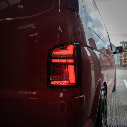 VW Transporter T6.1 – Rear Lights – Sequential Indicator – LED – RHD – Barn Door – Red Clear