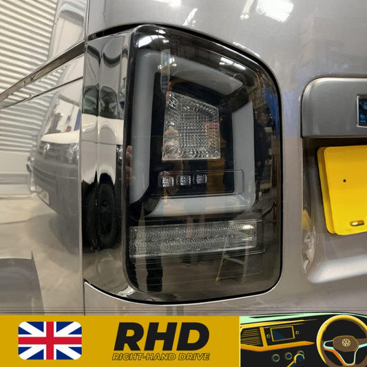 VW Transporter T5.1 (2010-15) – Rear Lights – Sequential Indicator – LED – RHD – Black Smoke