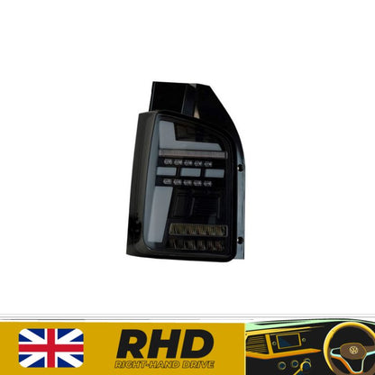 VW Transporter T6 – Rear Lights – Sequential Indicator – LED – RHD – Barn Door – Black Smoke (T6.1 Style)