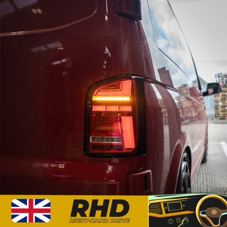 VW Transporter T6.1 – Rear Lights – Sequential Indicator – LED – RHD – Barn Door – Red Clear