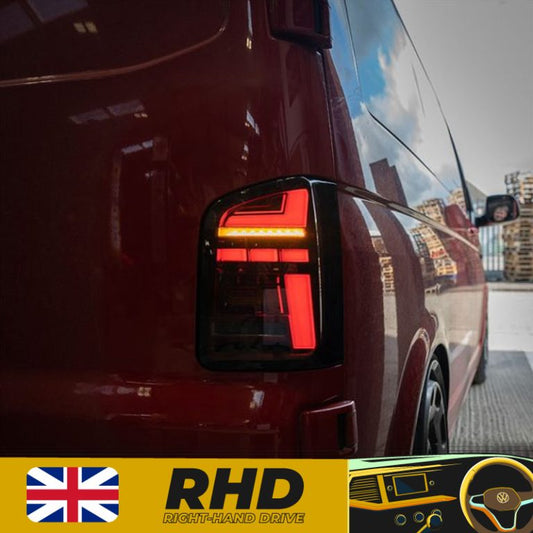 VW Transporter T6.1 – Rear Lights – Sequential Indicator – LED – RHD – Barn Door – Red Smoke