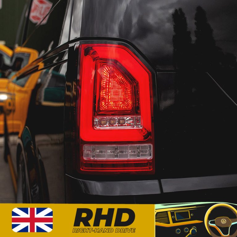 VW Transporter T6 – Rear Lights – Sequential Indicator – LED – RHD – Barn Door – Red (T6.1 Style)
