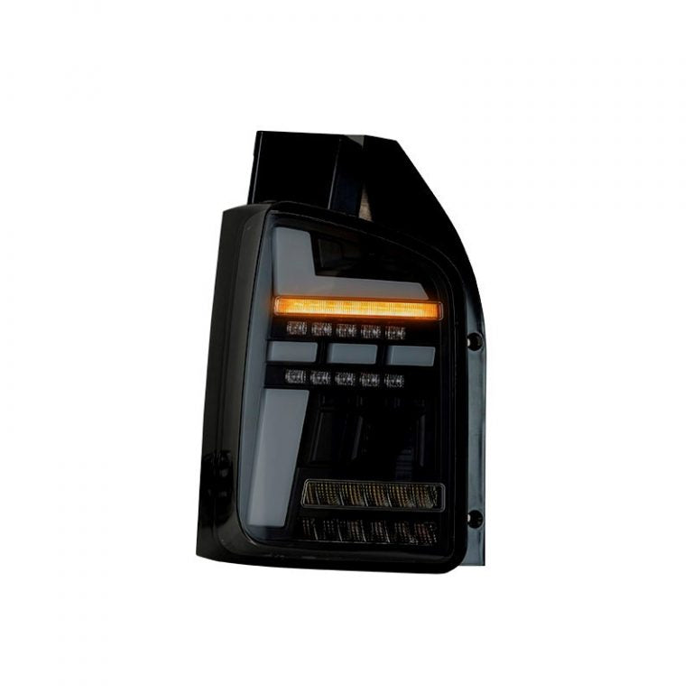 VW Transporter T6 – Rear Lights – Sequential Indicator – LED – RHD – Barn Door – Black Smoke (T6.1 Style)