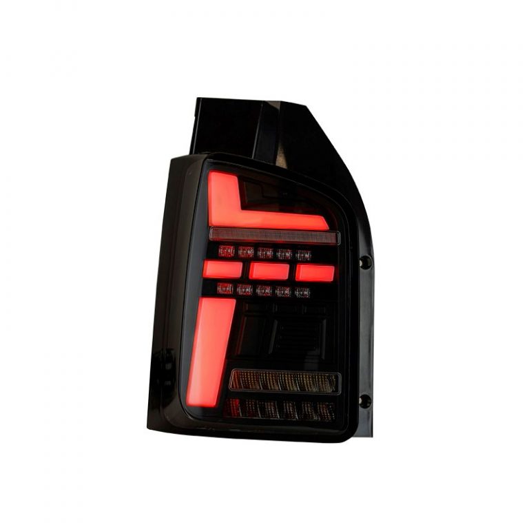 VW Transporter T6 – Rear Lights – Sequential Indicator – LED – RHD – Barn Door – Black Smoke (T6.1 Style)