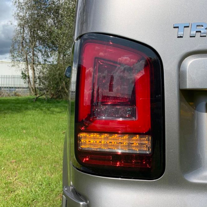 VW Transporter T6 – Rear Lights – Sequential Indicator – LED – RHD – Barn Door – Red Smoke