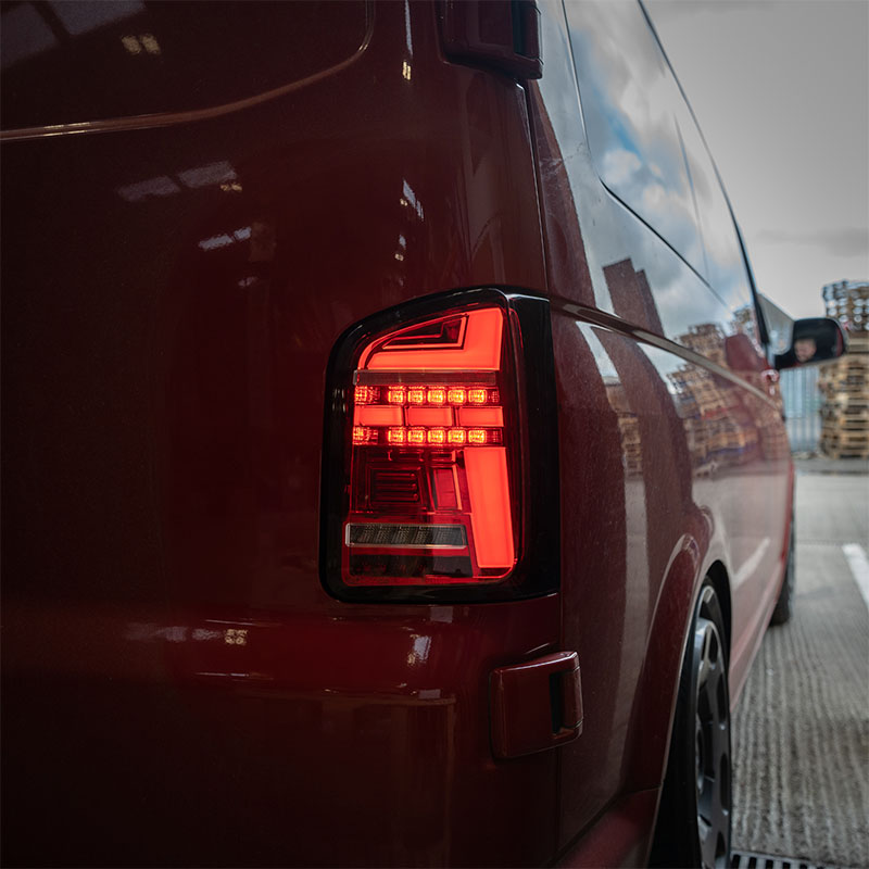 VW Transporter T6.1 – Rear Lights – Sequential Indicator – LED – RHD – Tailgate – Red Clear